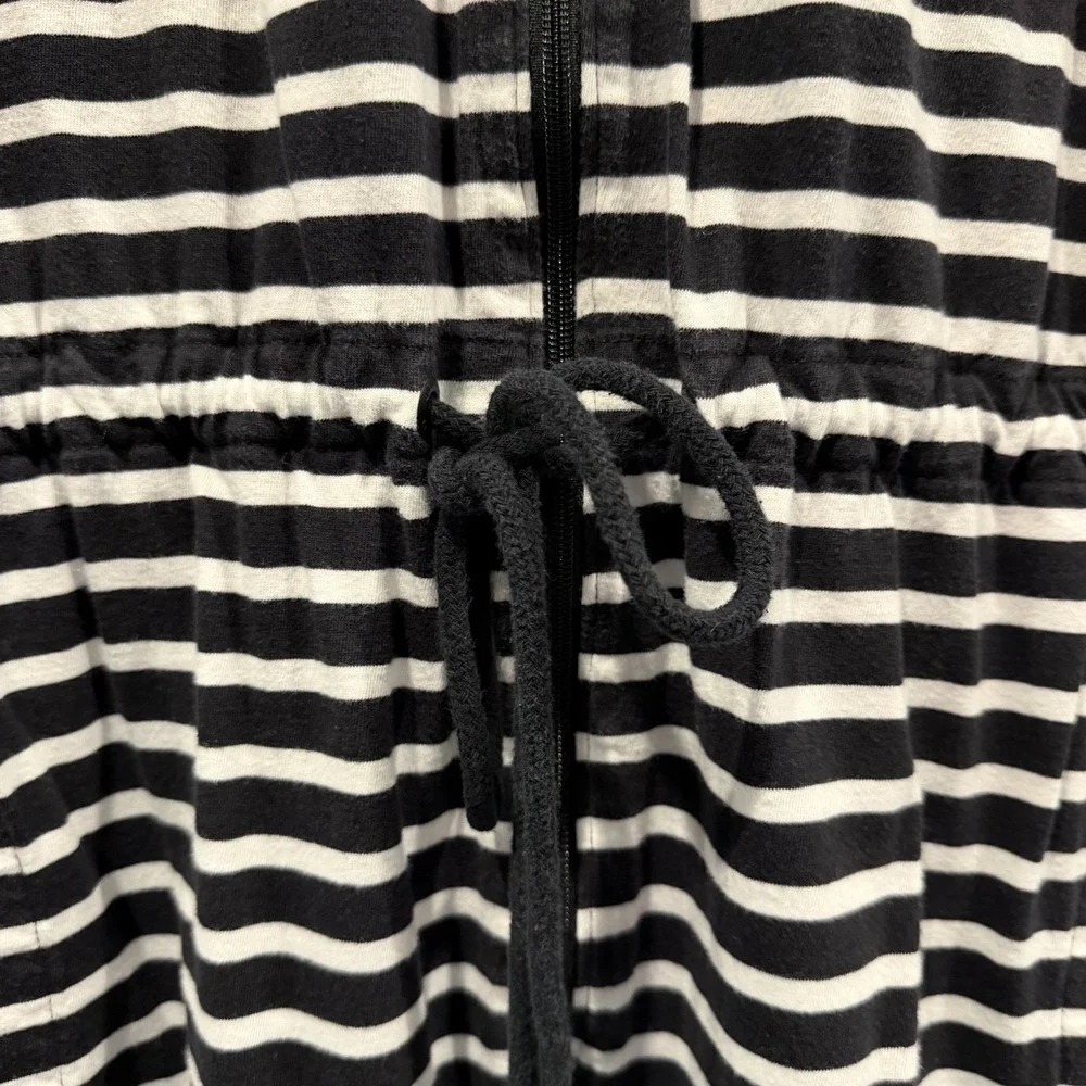 Lands' End Striped Hooded Drawstring Swim Cover Up - Black/White - Size 2X